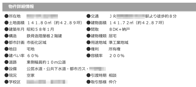 買った物件の情報